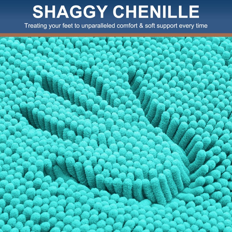 Smiry Luxury Chenille Bathroom Rugs 30x20, Extra Soft and Absorbent Shaggy Bath Mat, Machine Washable, Non-Slip Plush Carpet Runner for Tub, Shower, and Floor, Home Decor Accessories, Turquoise - Image 3